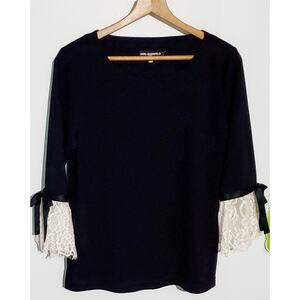 Karl Lagerfeld Black 3/4 Length Sleeve Top Size Medium Peasant Pilgrim Hippie